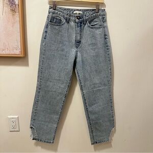 OAK + FORT High Rise Straight Leg Jeans with Raw Hem – Size M